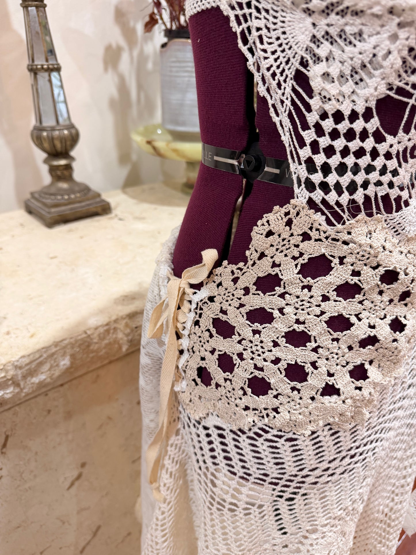multi crochet midi dress.